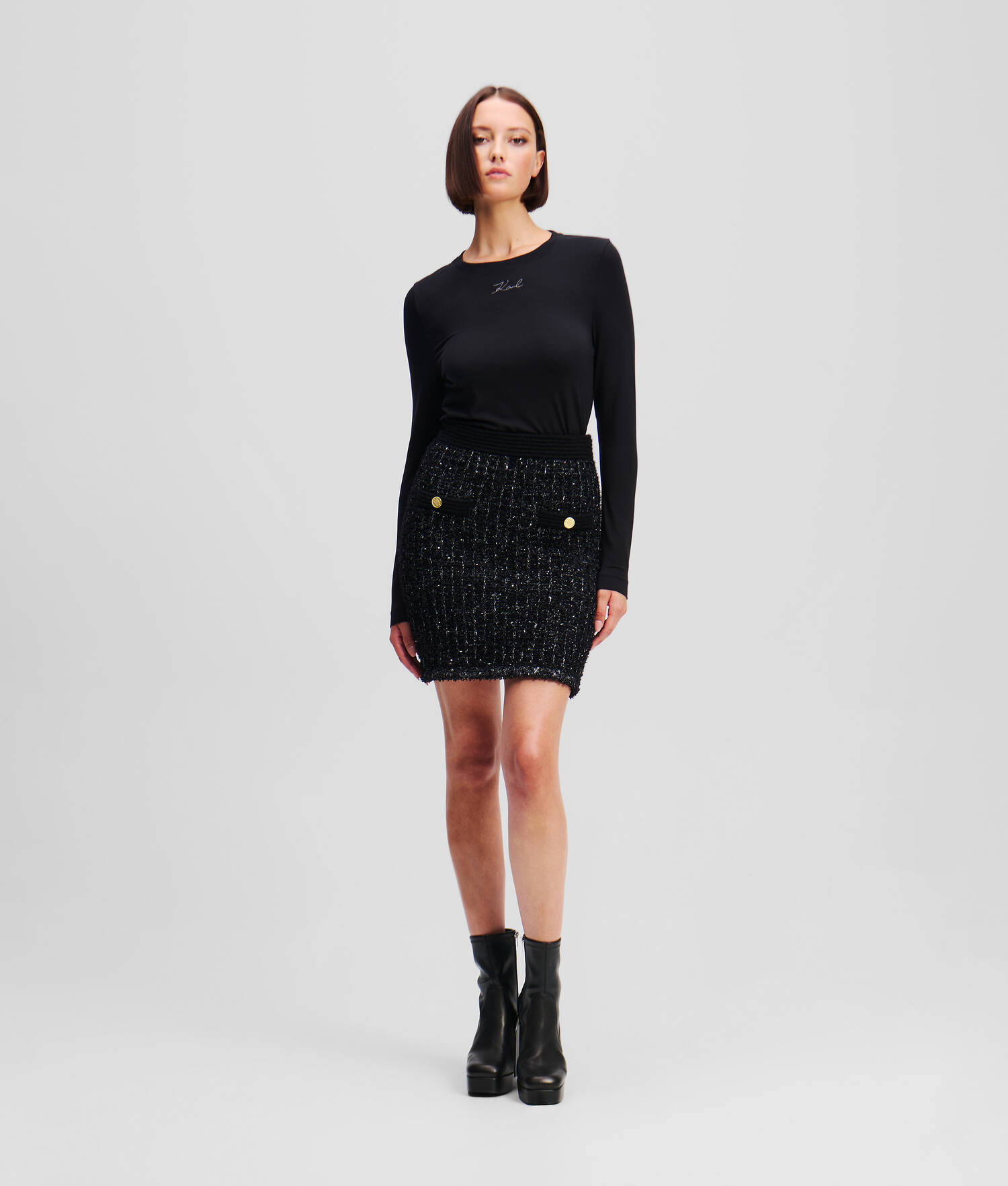 JUPE EN TRICOT BOUCLÉ KARL ESSENTIAL - Noir
