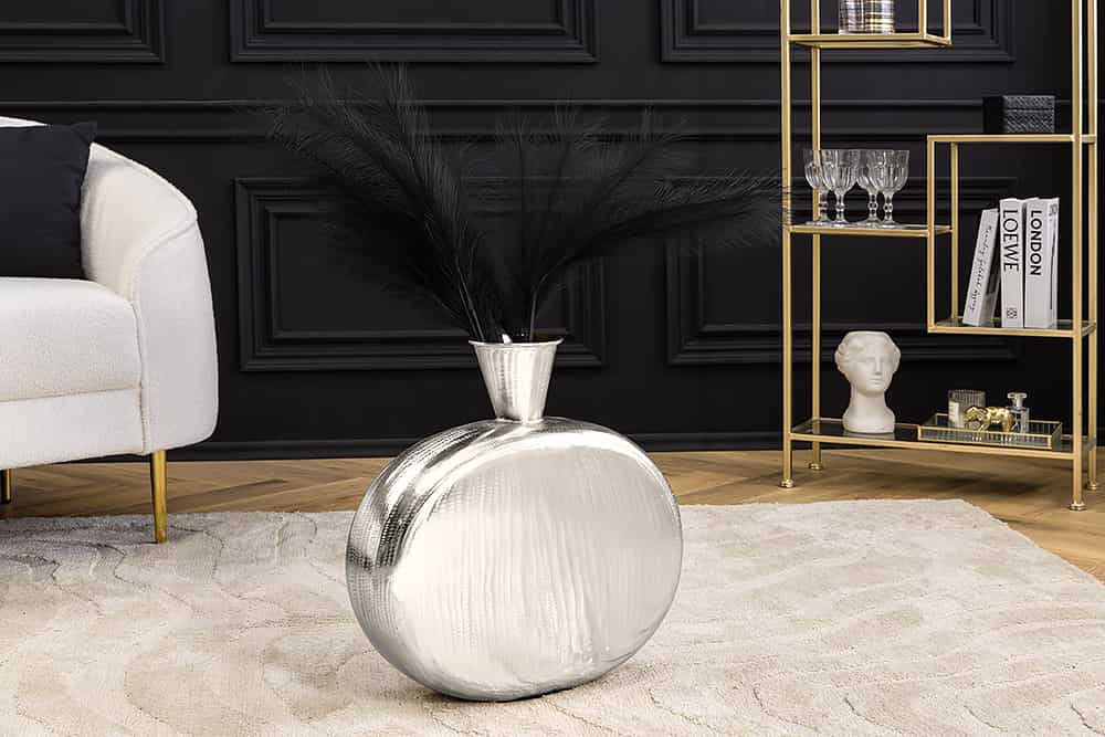 Handgefertigte Vase ORIENT L 50cm silber Metall Hammerschlag Design