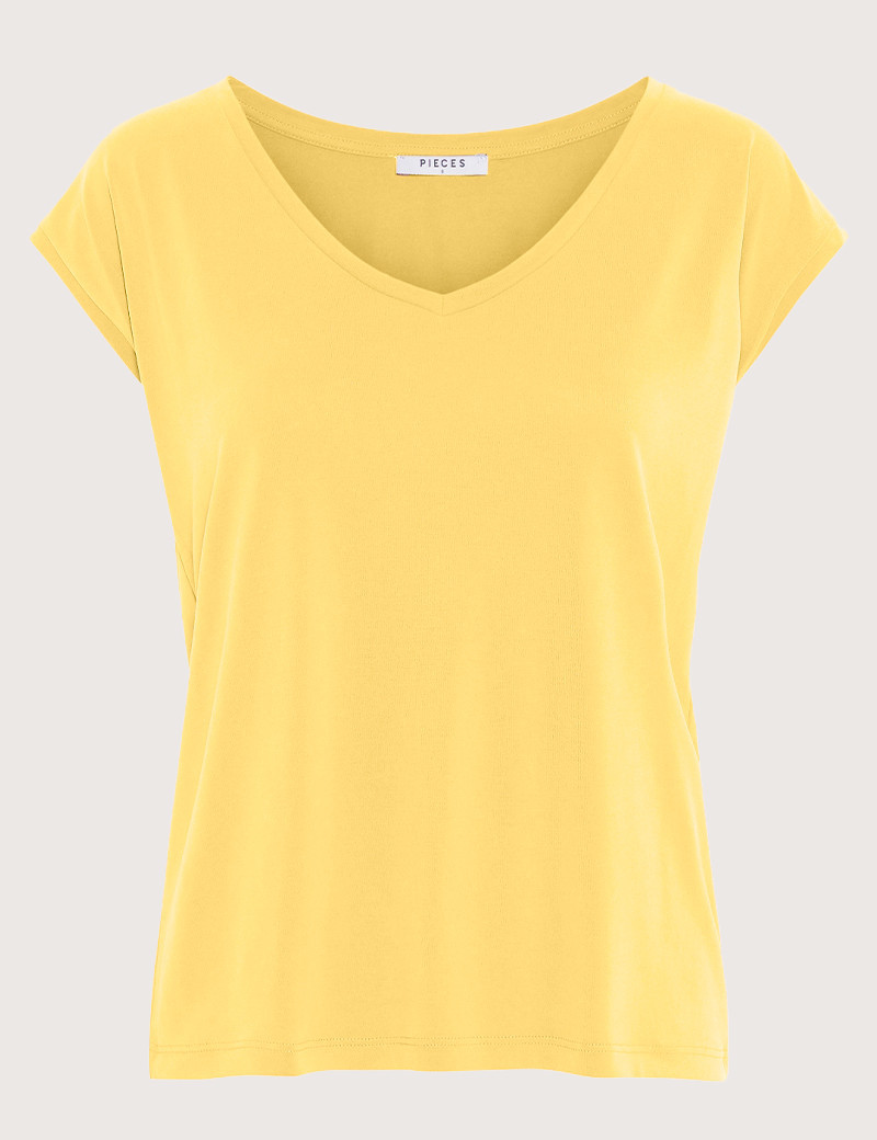 PIECES T-SHIRT COL V KAMALA JAUNE CLAIR
