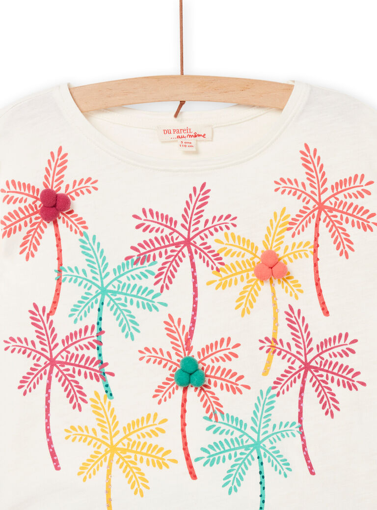 T-shirt animations palmiers manches courtes écru enfant fille