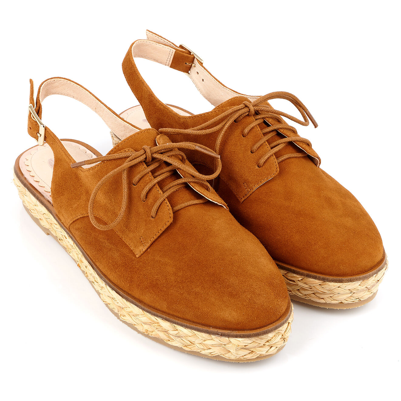 Mellow Yellow Derbies en Velours de Cuir camel