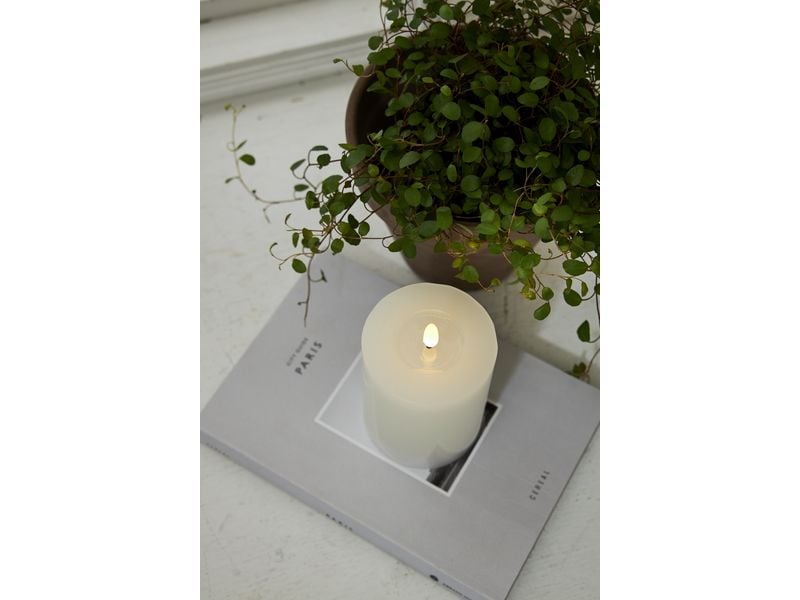 Star Trading LED-Kerze Flamme Flow, Ø 7.5 x 12.5 cm, Weiss Künstliche Kerze mit beweglicher Flamme