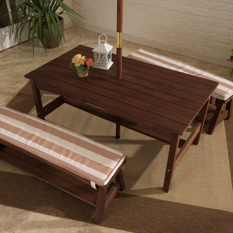 Kidkraft® Kinder Gartengarnitur mit Bänken, Kissen und Sonnenschirm, beige