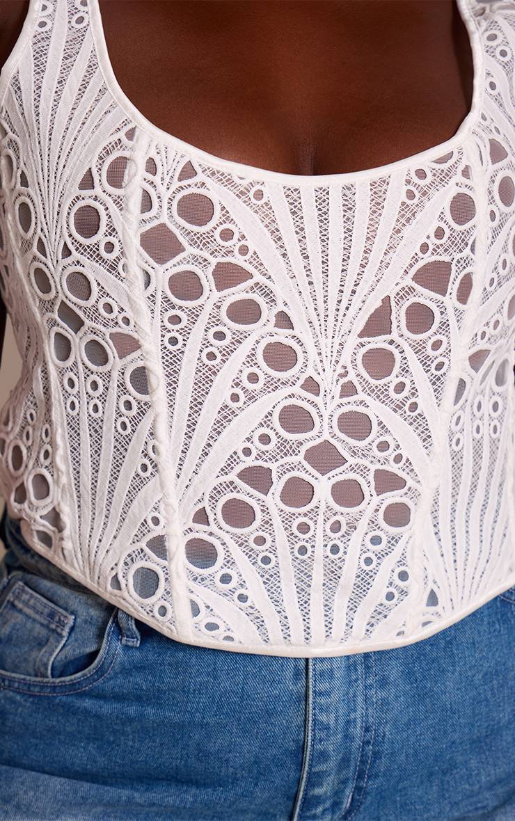 Blanc Corset Grande Taille Transparent Texturé À Fleurs Et Encolure Carrée