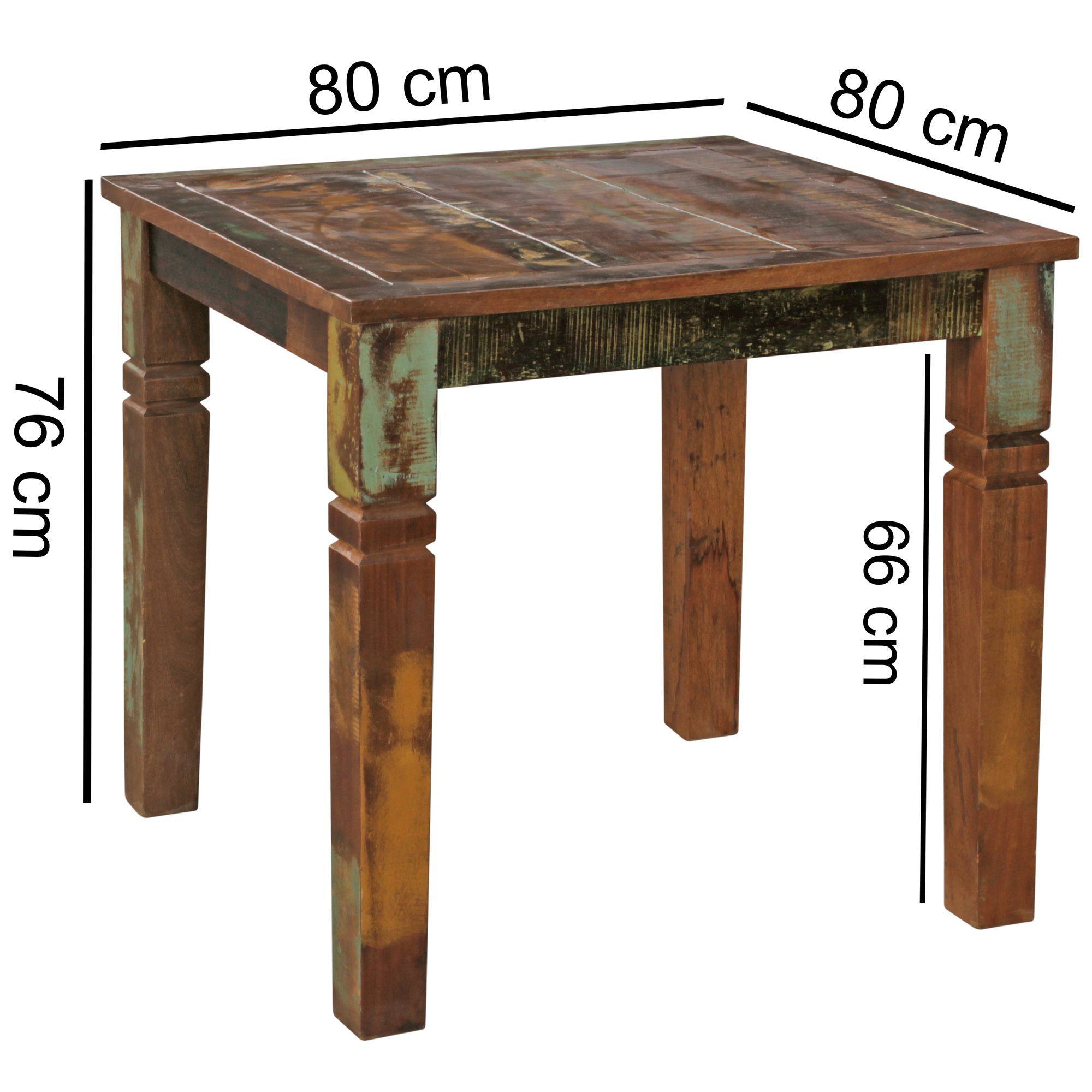 FineBuy Esstisch 80 x 80cm Esszimmertisch Shabby Tisch Bootsholz Küchentisch