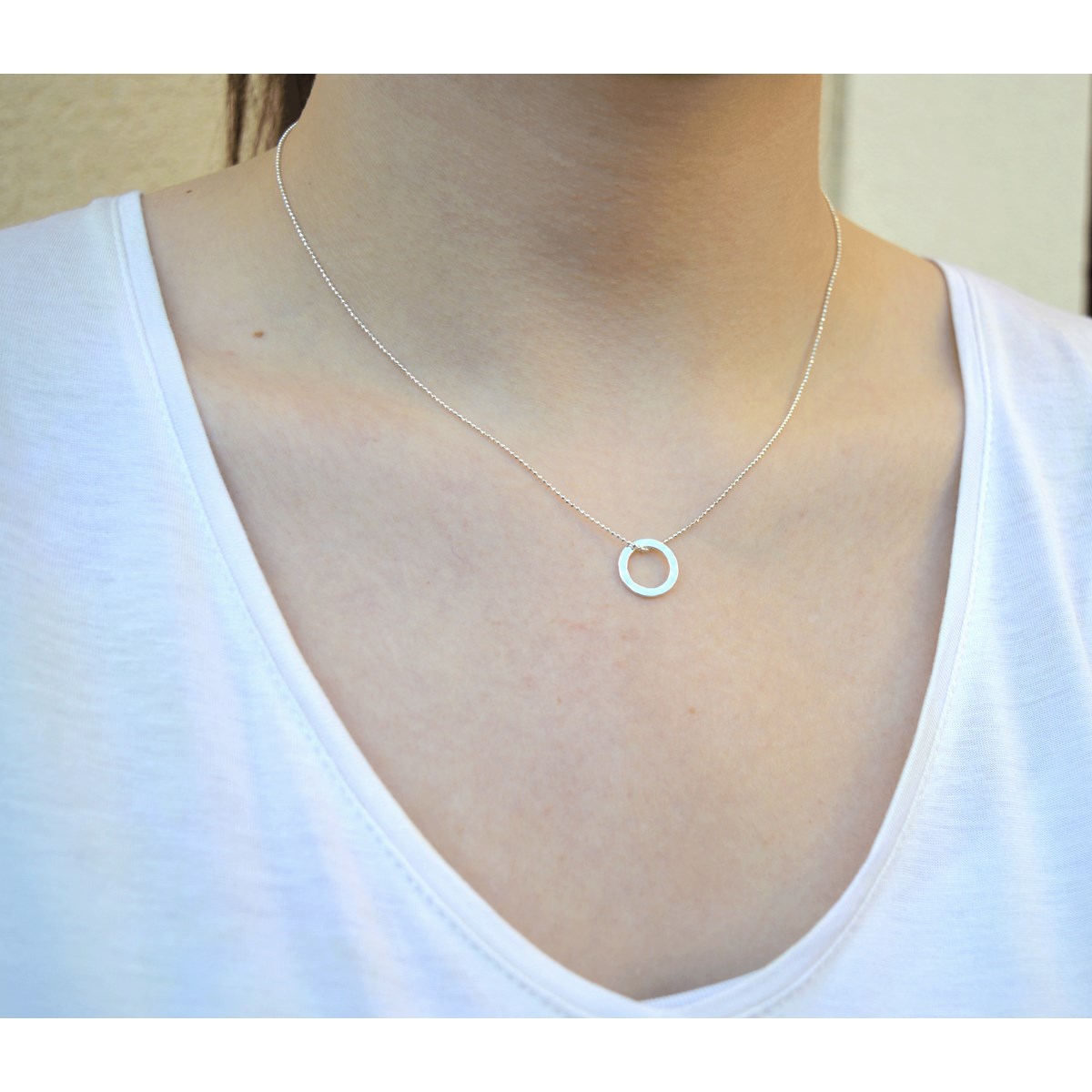Collier délicat anneau martelé argent 925