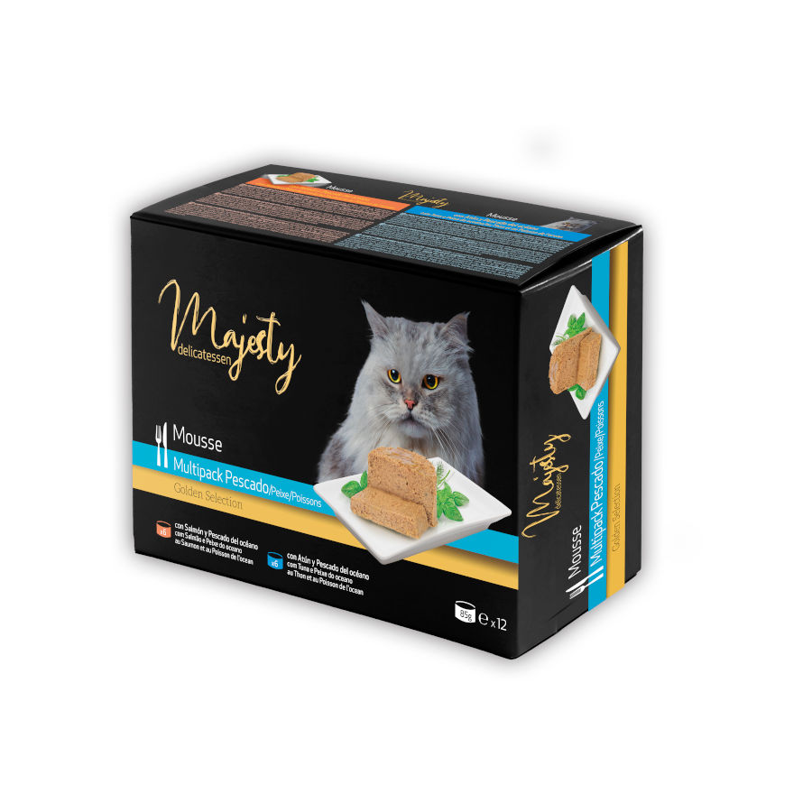 Mousse de peixe Majesty para gatos adultos em lata - Pacote