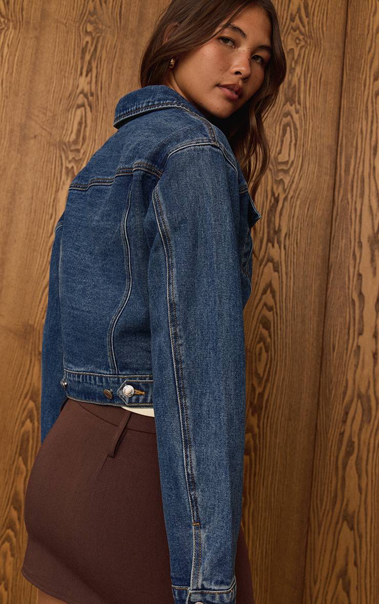 Bleu Foncé Veste En Jean Coupe Ajustée