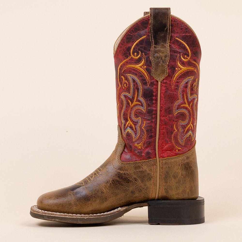 Old West BSC1985 cowboylaarsjes bruin - rood