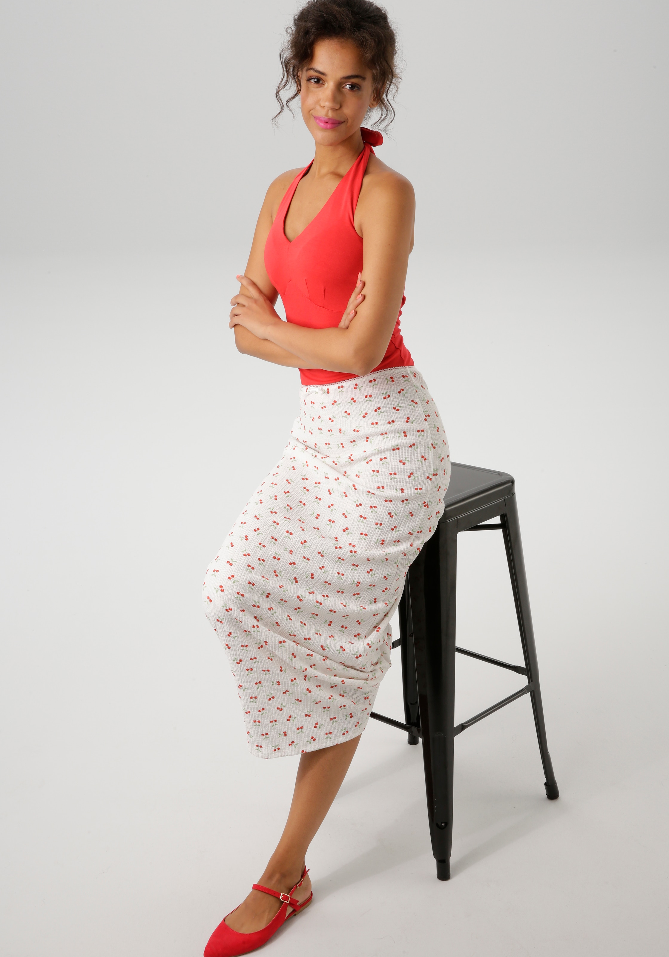 Aniston CASUAL Maxirock , allover mit Kirschen bedruckt