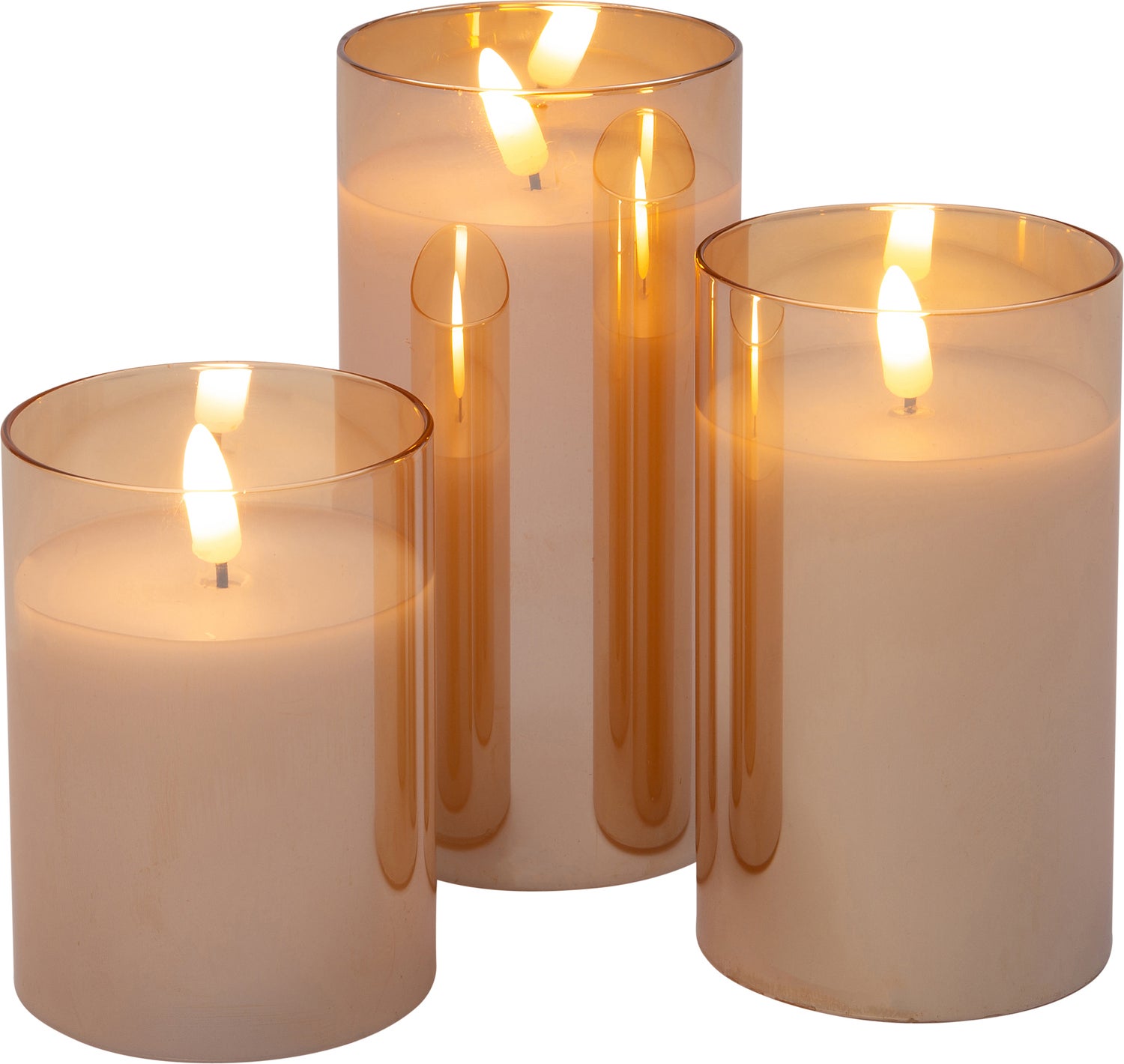 Intratuin LED kaars in glas goud D 7,5 H 10/12/15 cm 3 stuks