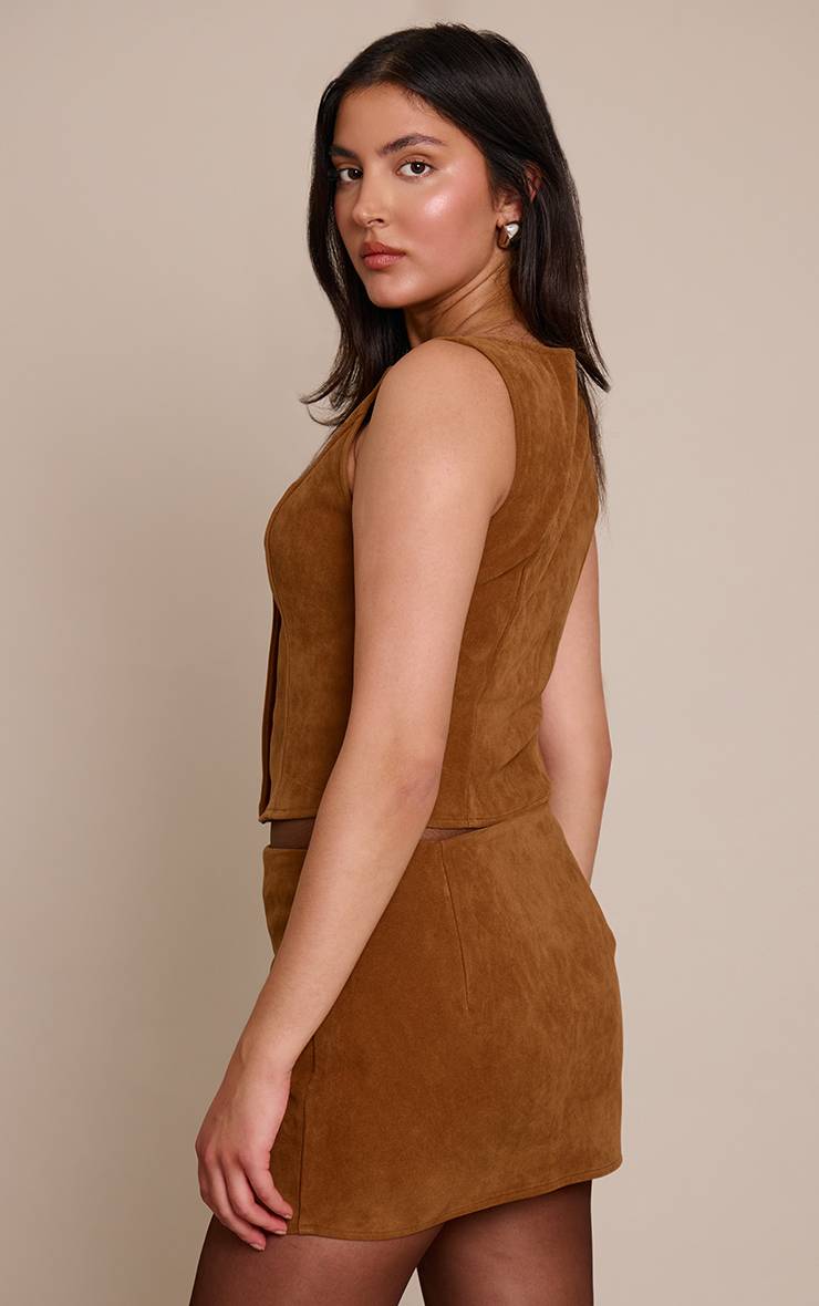 Marron Ensemble Coordonné Gilet Boutonné En Synthétique