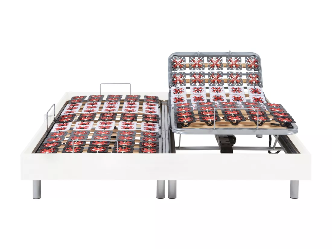Sommier électrique de relaxation déco 2x65 plots - 2 x 80 x 200 cm - Blanc - NAFURI de YSMÉE