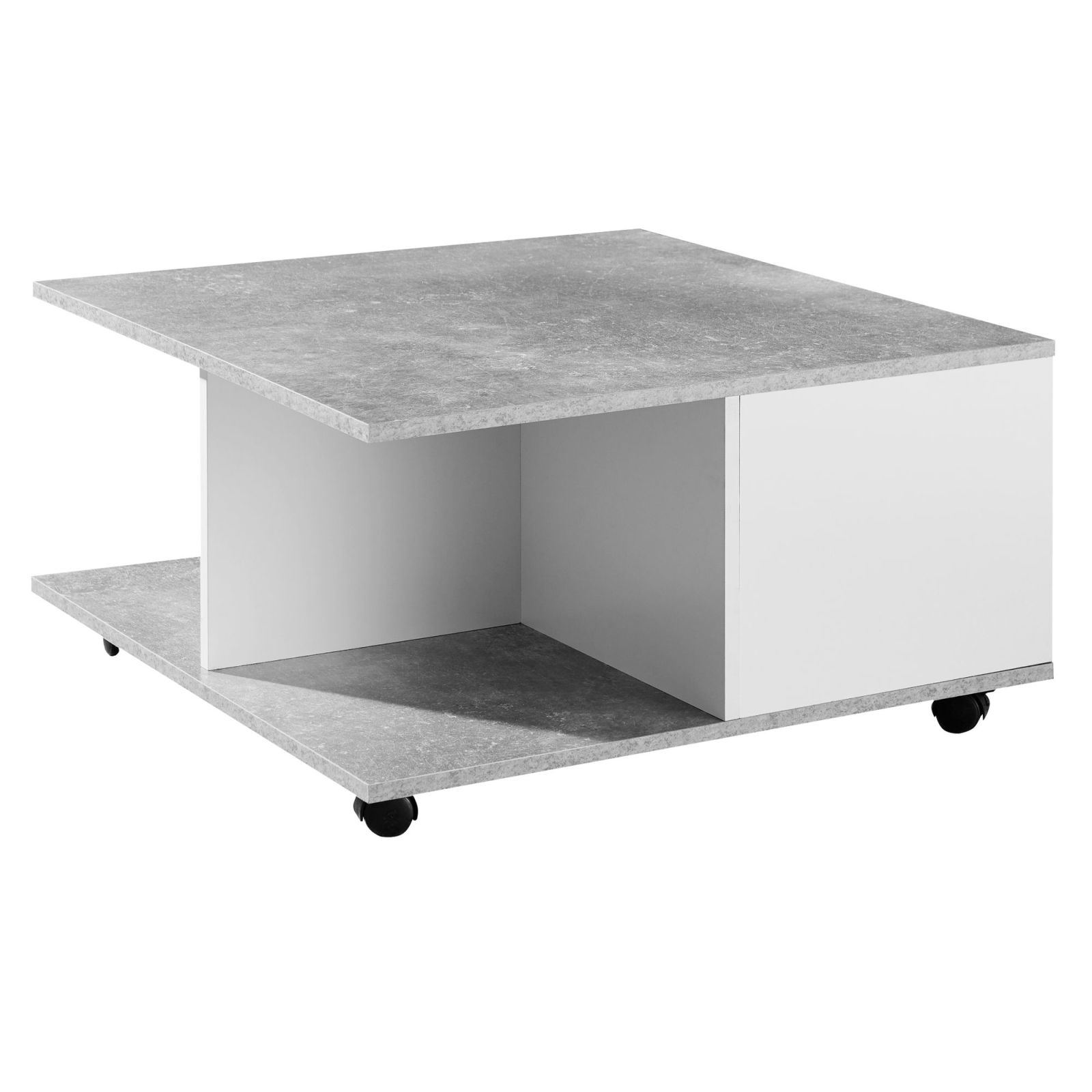 Couchtisch - zementgrau-weiß - auf Rollen - 70 cm