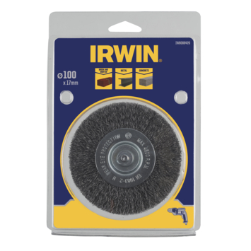 Irwin staaldraadband Ø 100x17 mm voor (accu)boormachine. Voor schuren steen.