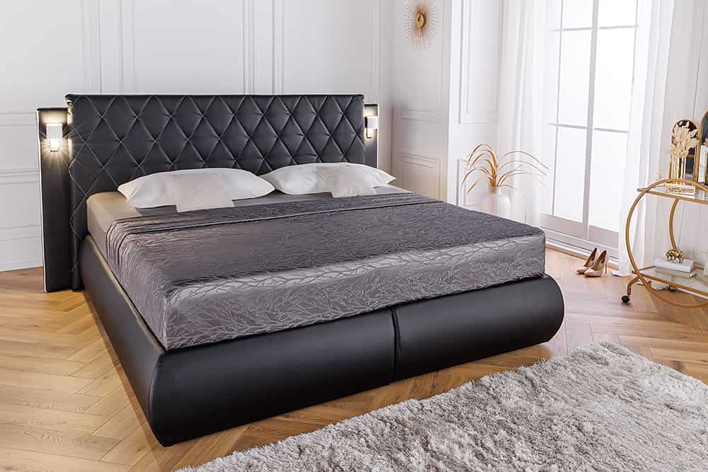 Design Boxspringbett PALAZZO 180x200cm schwarz inkl. Stauraum Matratze Topper