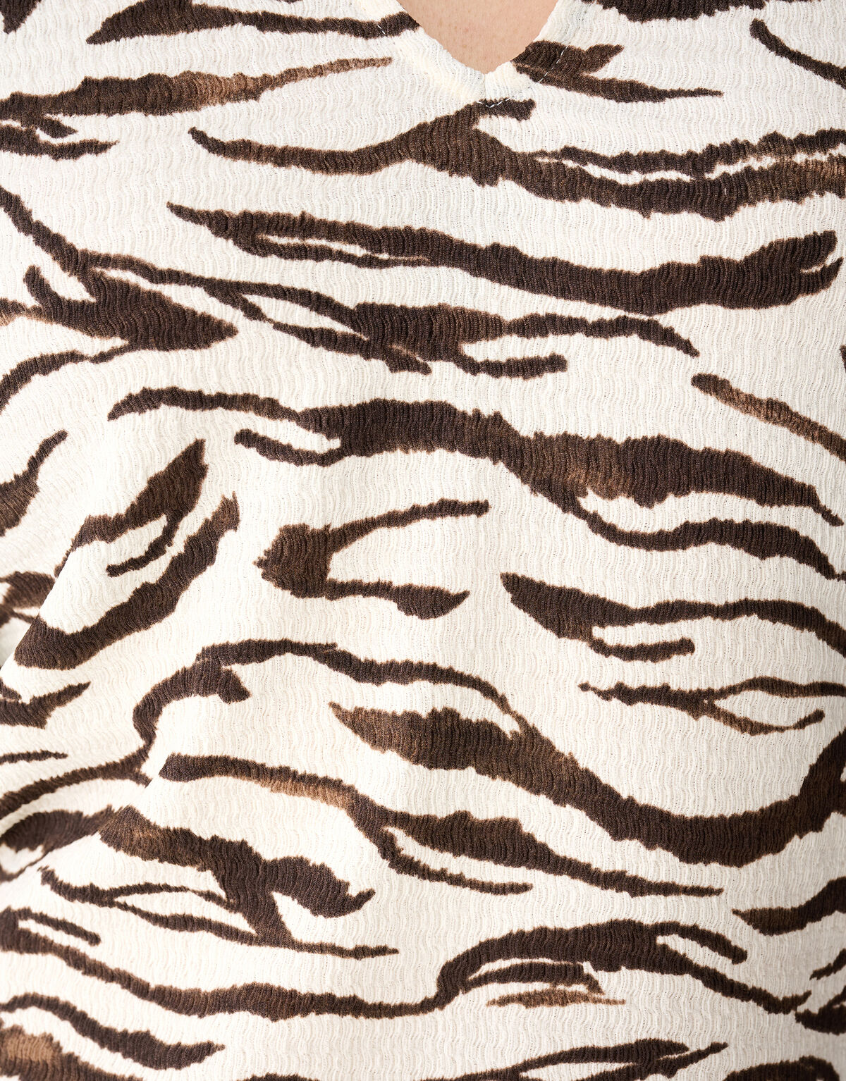 Zebra Crinkle V-Hals Top Gebroken Wit