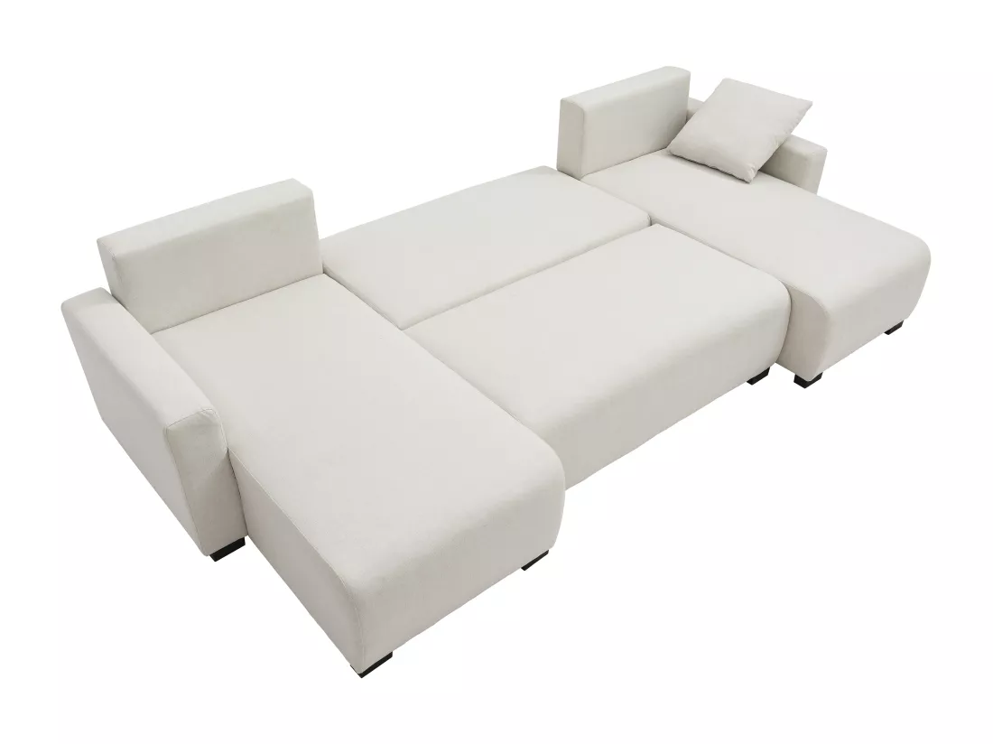 Canapé d'angle panoramique convertible en tissu beige LADAZIA II