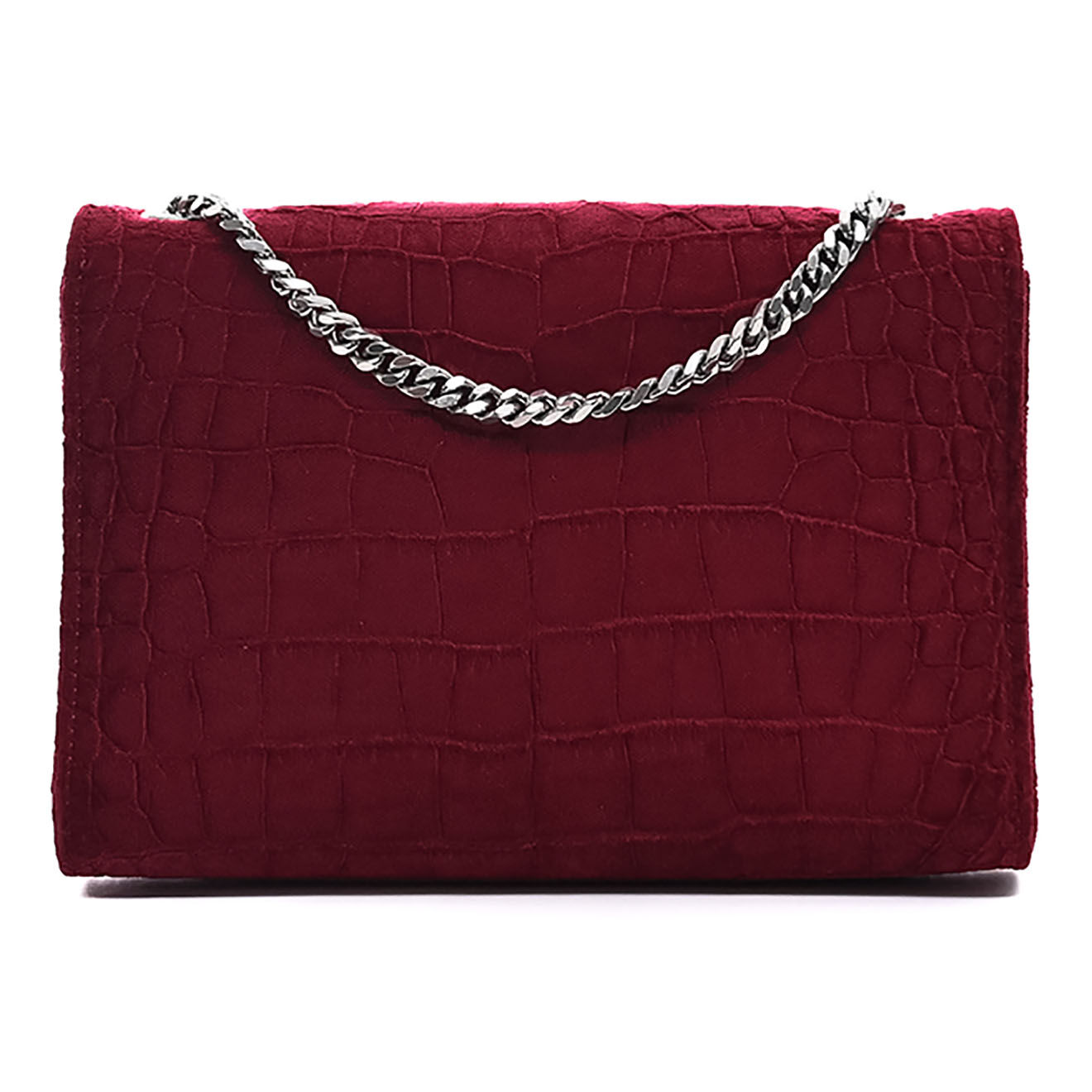 Saint Laurent Sac bandoulière Wallet on Chain Sunset en Velours embossé croco bordeaux - Très bon état - L.20 cm