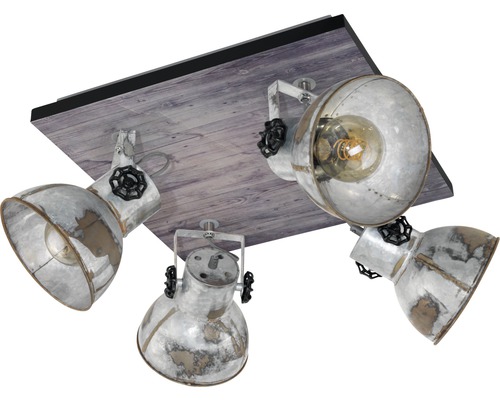 Plafondlamp, 4-lichts, L x B 45 x 45 cm, bruin patina/zwart