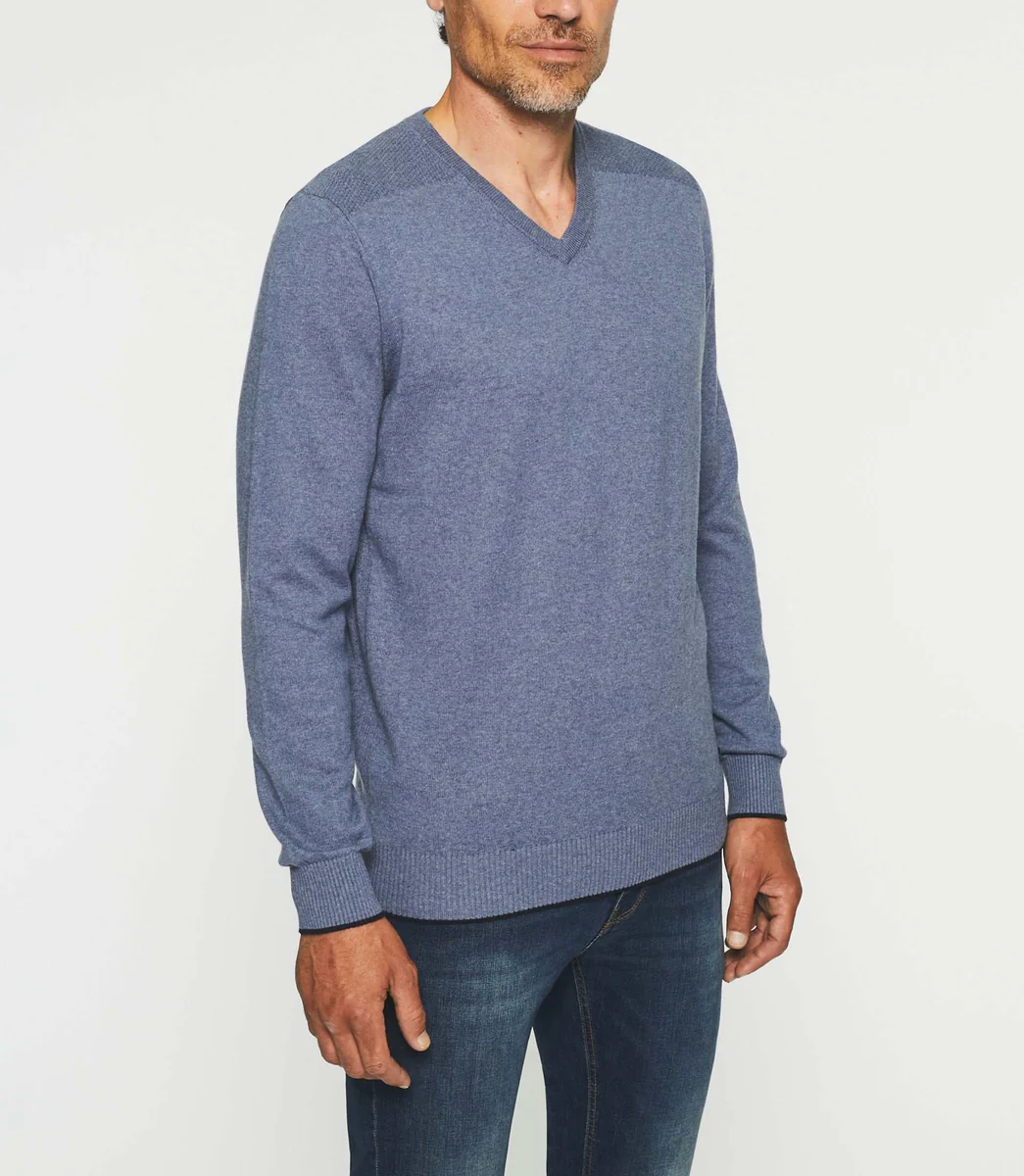 Pull col V en coton-cachemire gris anthracite BRENT
