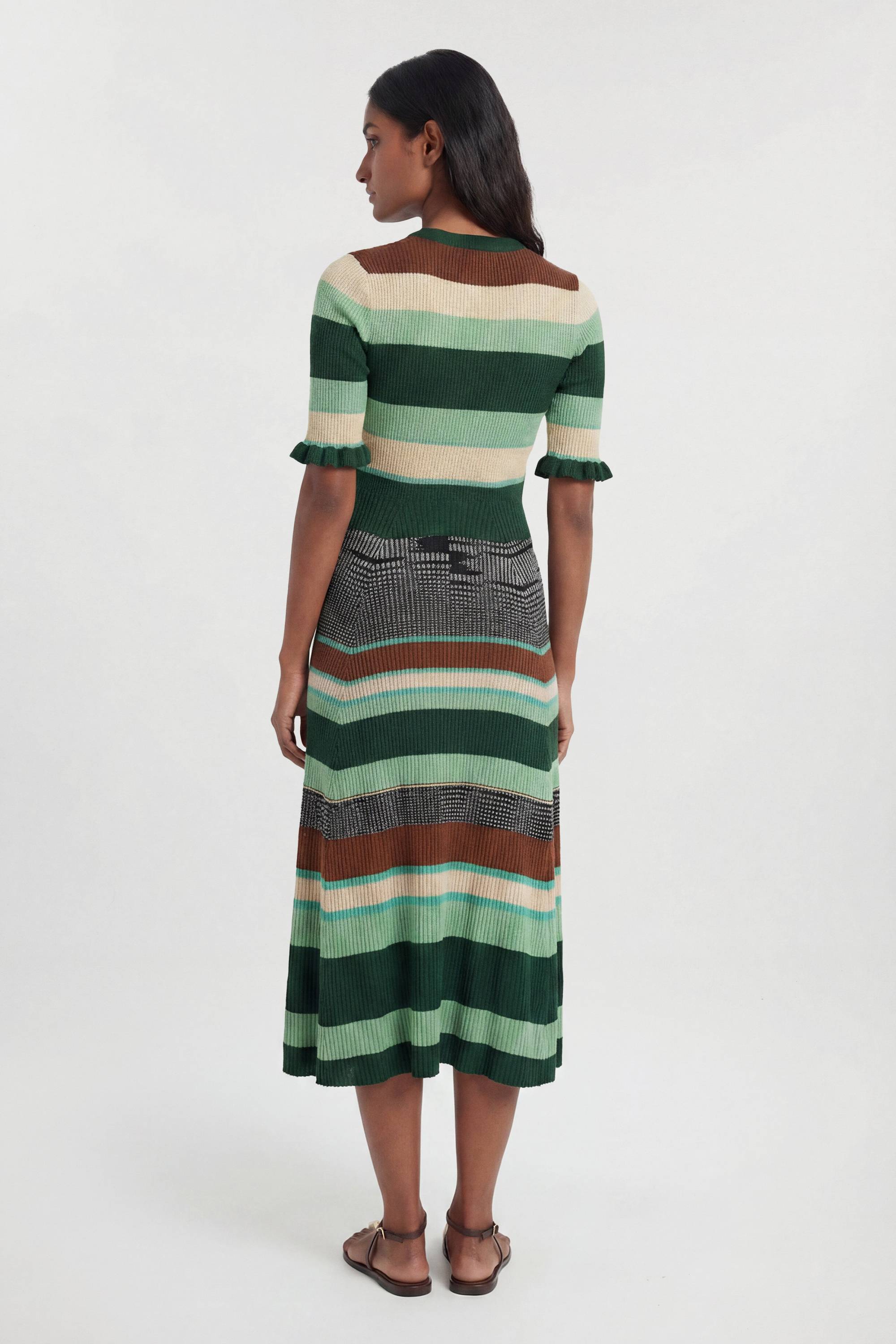 KarenMillen Robe Midi En Maille Jacquard À Rayures Avec Manches Courtes Pour Petite