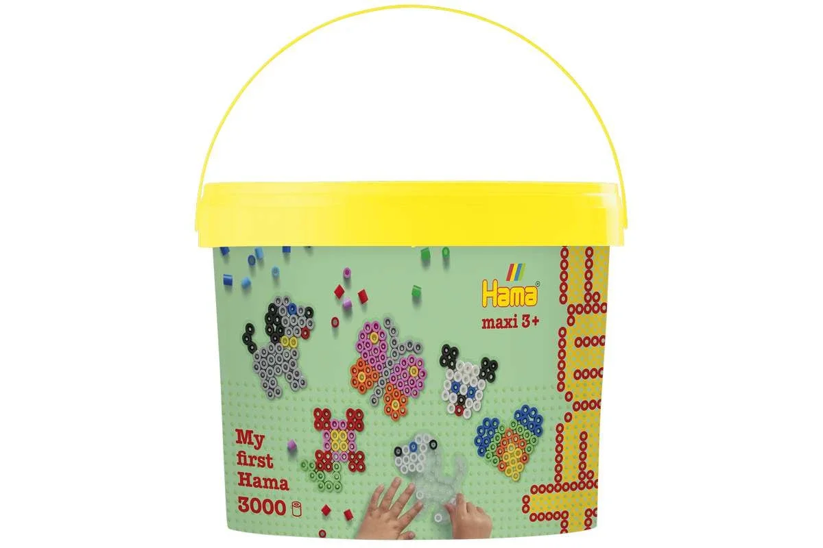 Hama - Maxi perler - 3000stk + 4 plader i bøtte