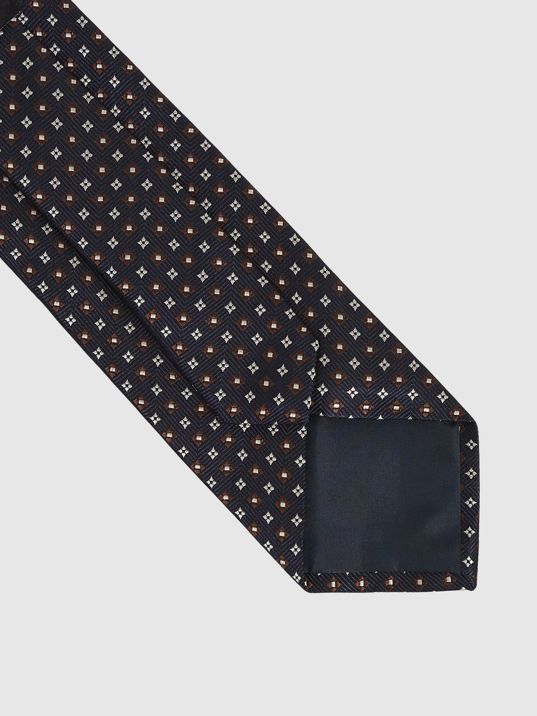 Marineblauw/tabakbruin - Reiss Pelosa Foulard Silk Blend Floral Print Tie