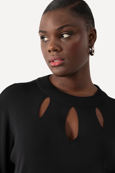 Pullover, Cut-Outs, Stehkragen, 3/4-Arm, Rippstrick
