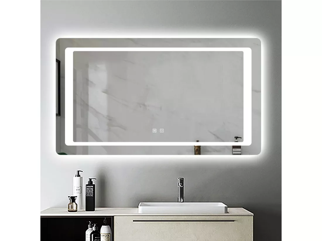Miroir de Salle de Bain Anti-buée Miroir Lumineux LED à Double Contrôle 120 * 70cm Aica