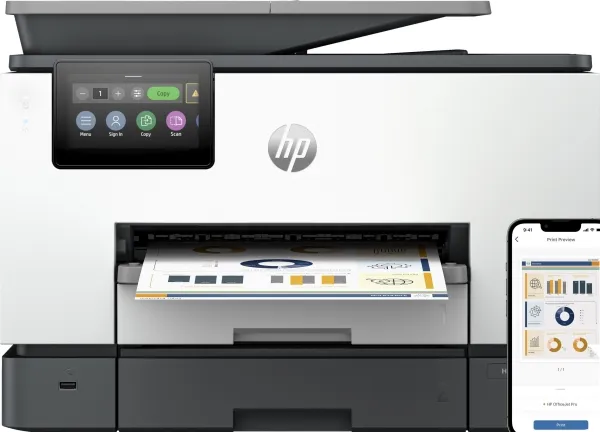 HP Officejet Pro 9130b All-in-One - Multifunktionsprinter - farve - blækprinter - Legal (216 x 356 mm) (original) - A4/Legal (medie) - op til 23 spm (kopiering) - op til 25 spm (udskriver) - 250 ark - 33.6 Kbps - USB 2.0, LAN, Wi-Fi(ac), USB vært - c