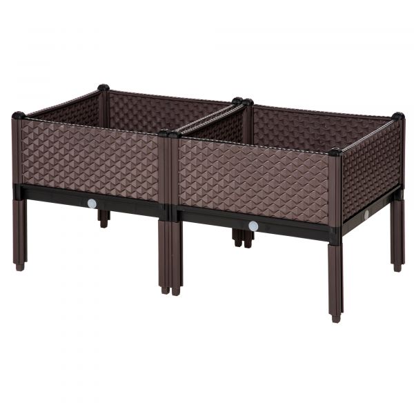 Outsunny Conjunto de 2 Floreiras de Exterior Quadradas Elevadas 50x50x46,5 cm Marrom