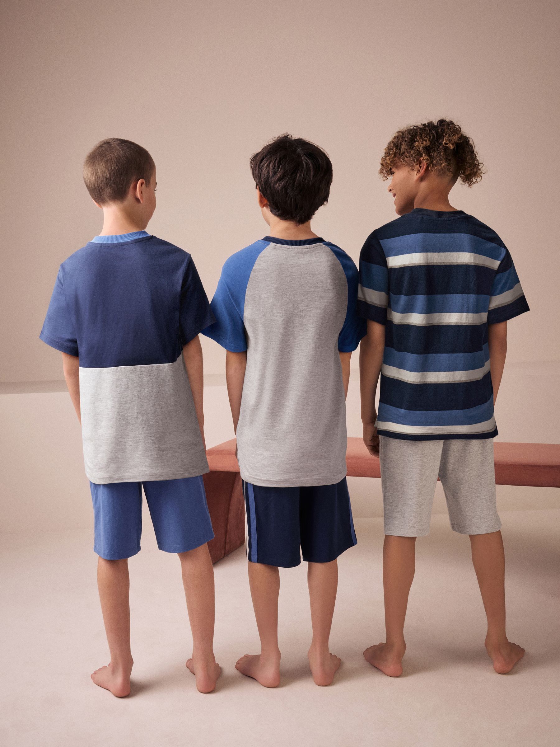 Donkerblauw/grijs - Set van 3 pyjama's met short (3-16 jr)