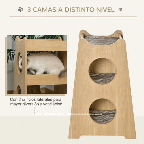 Cama de madeira de 3 níveis para gatos Pawhut