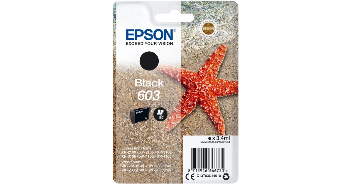 EpsonSinglepack Black 603 Ink inkt  (C13T03U14010, 'Zeester')