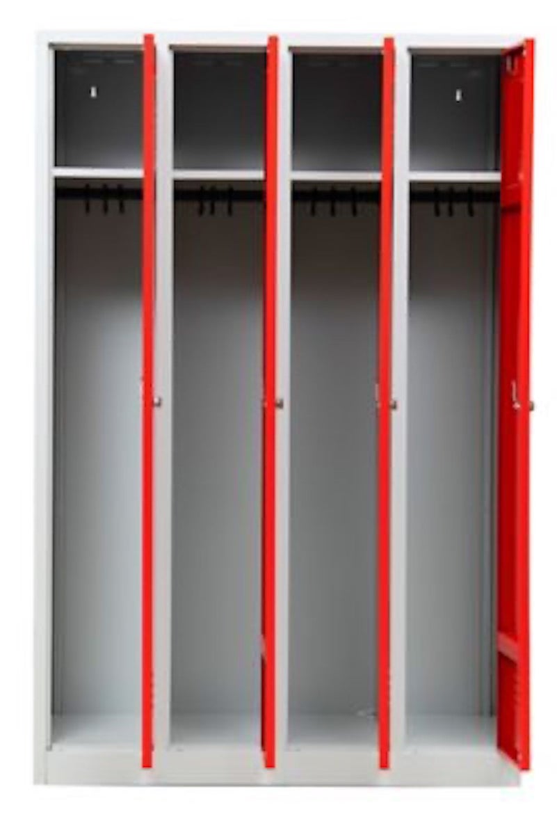 PROREGAL Garderobekast Camel 4 Compartimenten HxBxD 180 x 117 x 50 cm Hangslot Grijs-Rood