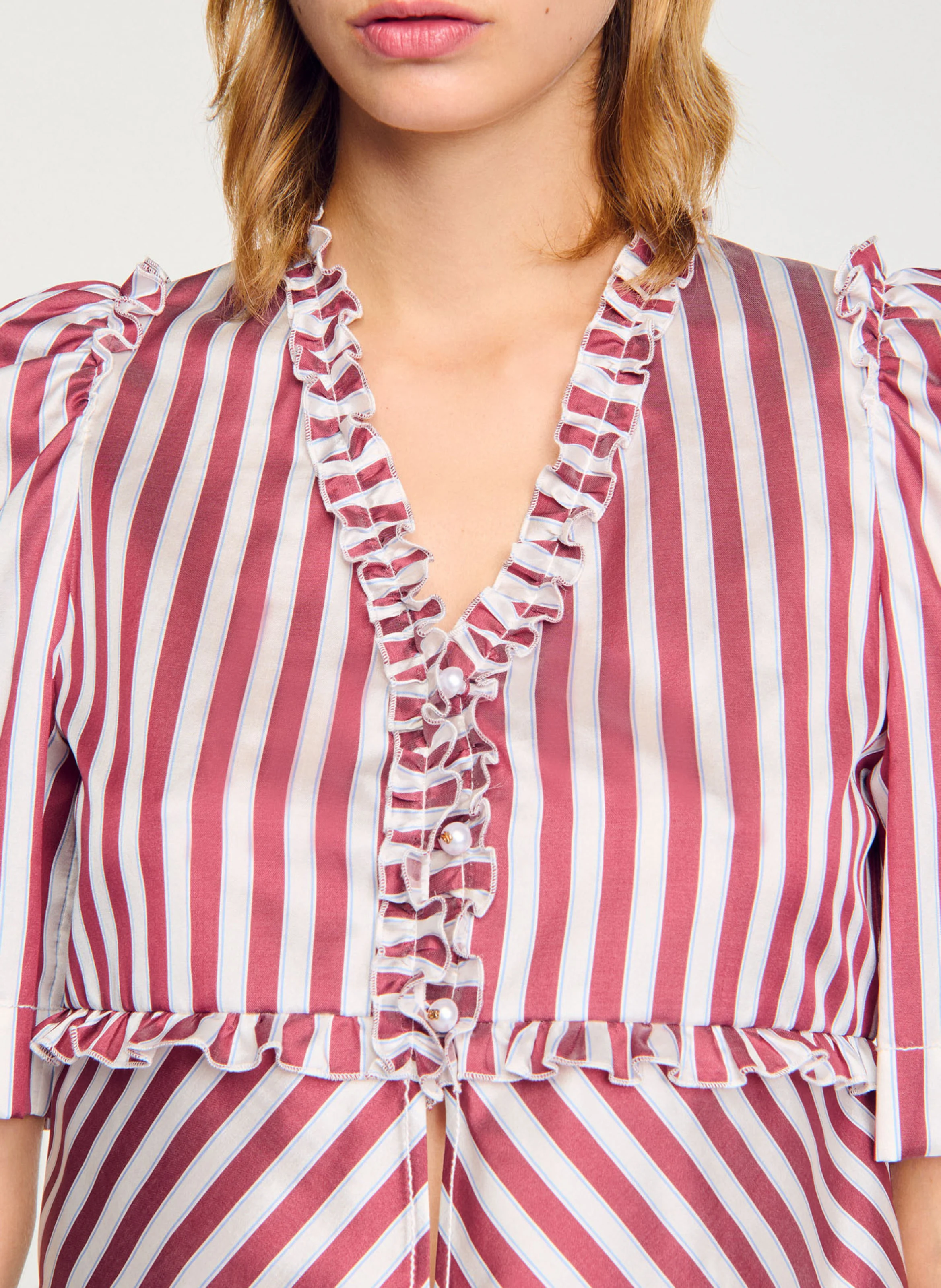 Chemise à rayures et volants | Rouge