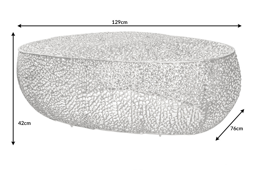 Design Couchtisch LEAF 130cm silber Metall-Aluminium-Legierung handmade