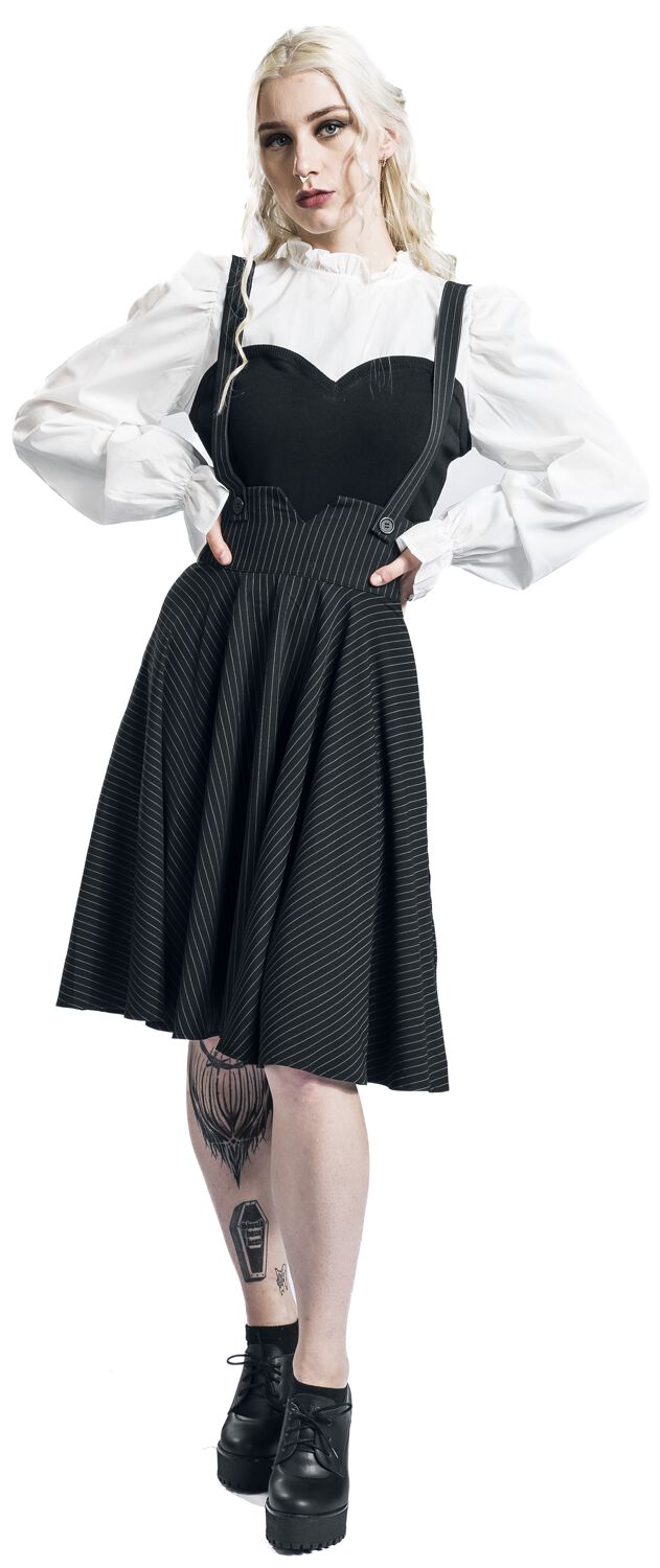 Pinstripe Suspender Flare Skirt | Voodoo Vixen Jupe mi-longue