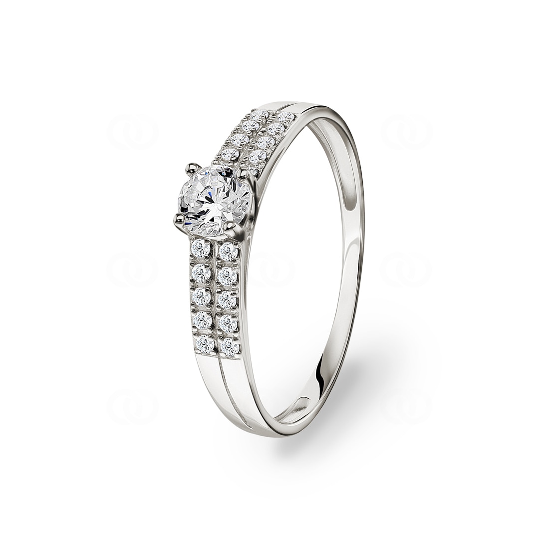 Damenring 750/18 K Weissgold mit Zirkonia Solitär und Seitensteine