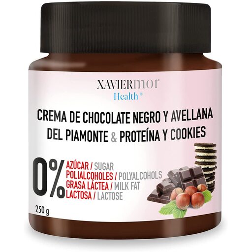 Creme proteico sabor chocolate amargo e biscoitos, sem açúcar, sem polióis, vegano.
