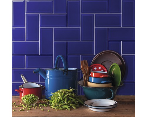 Metrotegel met afgeschuinde rand Azul Cobalto glanzend 10 x 20 cm