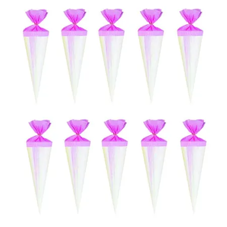 Verpackungsmittel GmbH Deko Schultüten mit pinkem Krepp, 12 cm, rund, 10 Stück