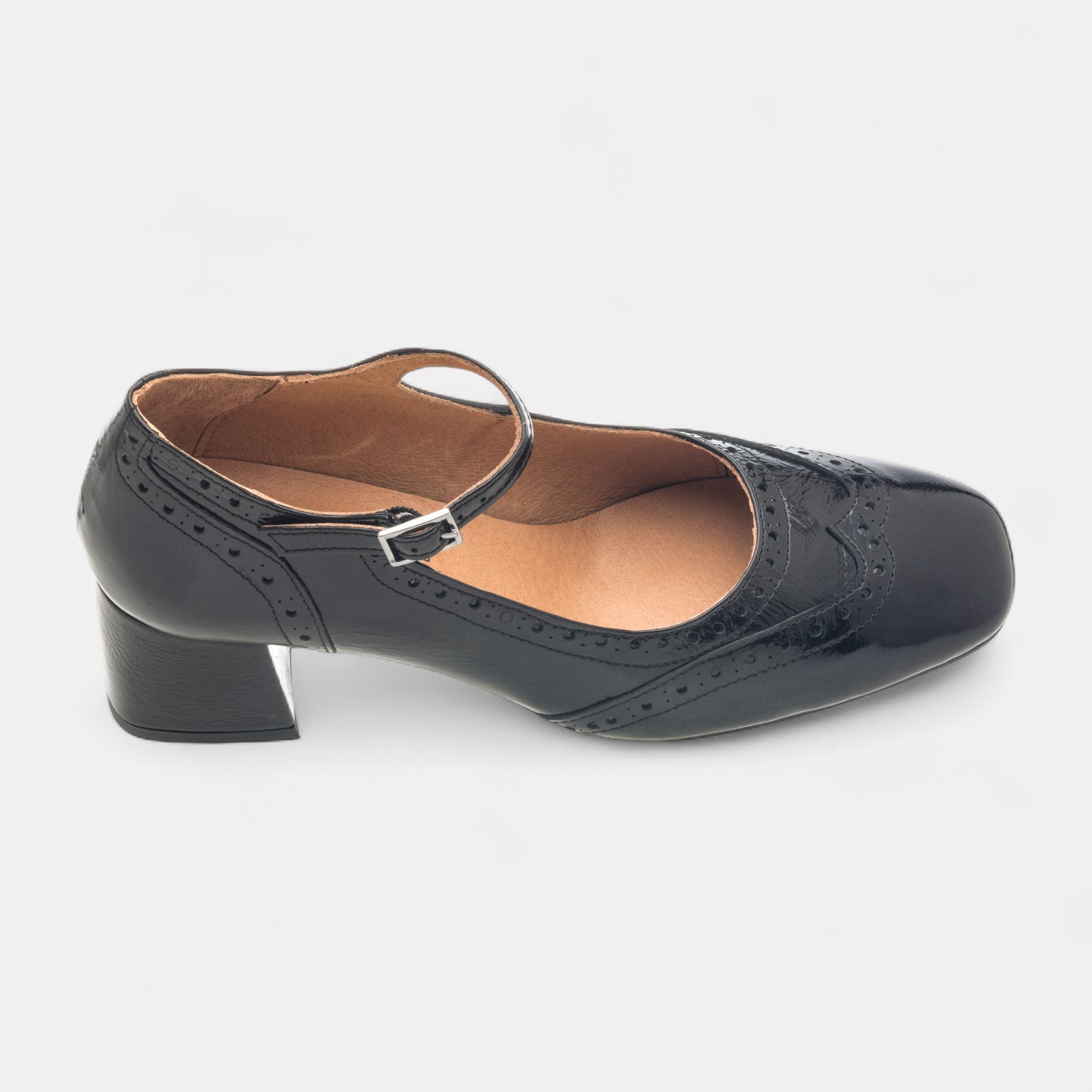 Babies à talon Femme en cuir noir vernis