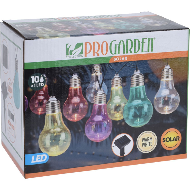 LED 10er Solarlichterkette - Glühbirnen - warmweiß/bunt