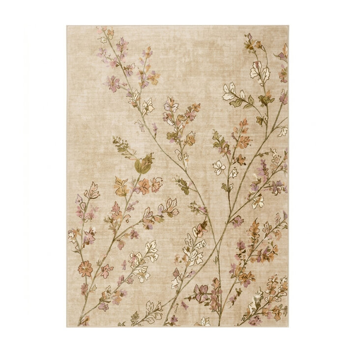Wasbaar vloerkleed - Misty Floral Creme  | Wasbaar