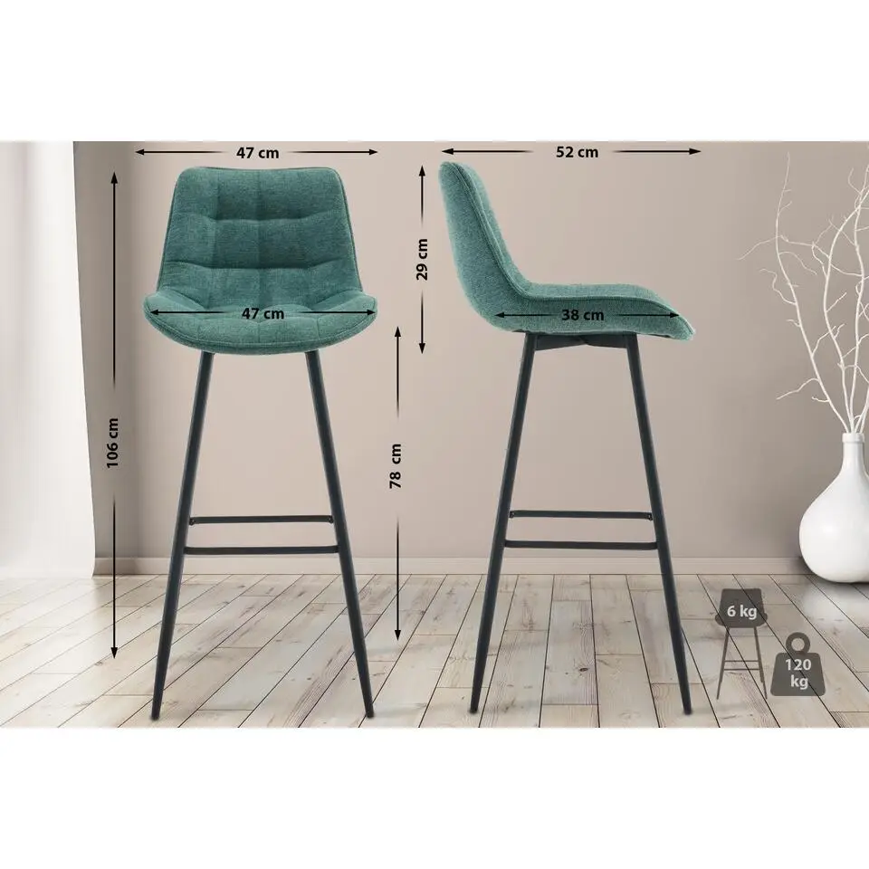 CLP Barkruk Dartford mat zwart Frame - Stof - groen