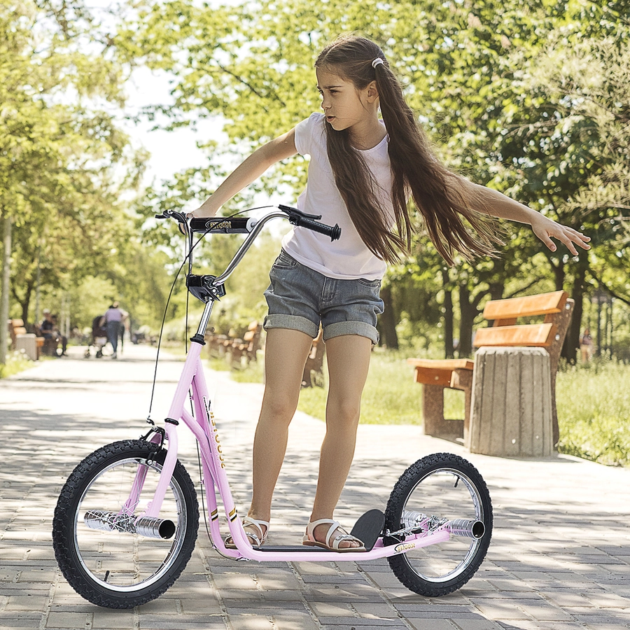 HOMCOM Kinderroller Mit Handbremse, extra dicker Luftbereifung, Höhenverstellbarer Lenker rosa