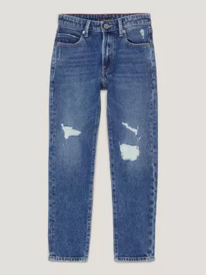 Calça jeans reta moderna com efeito desgastado TH
