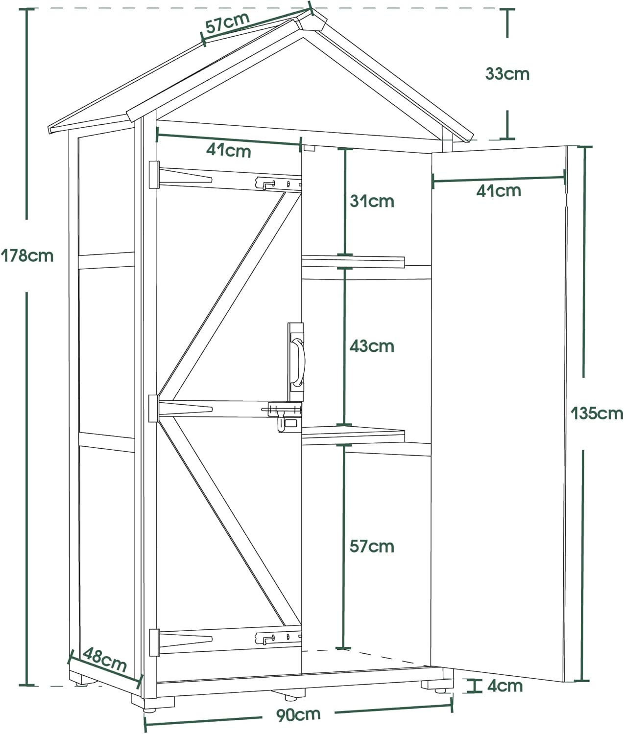 MCombo Gartenschrank Geräteschuppen Werkzeugschrank Outdoor-Schrank Gartenbox mit Satteldach aus Holz Grau/Natur 1000EY, 48 X 90 X 178 cm (Grau)
